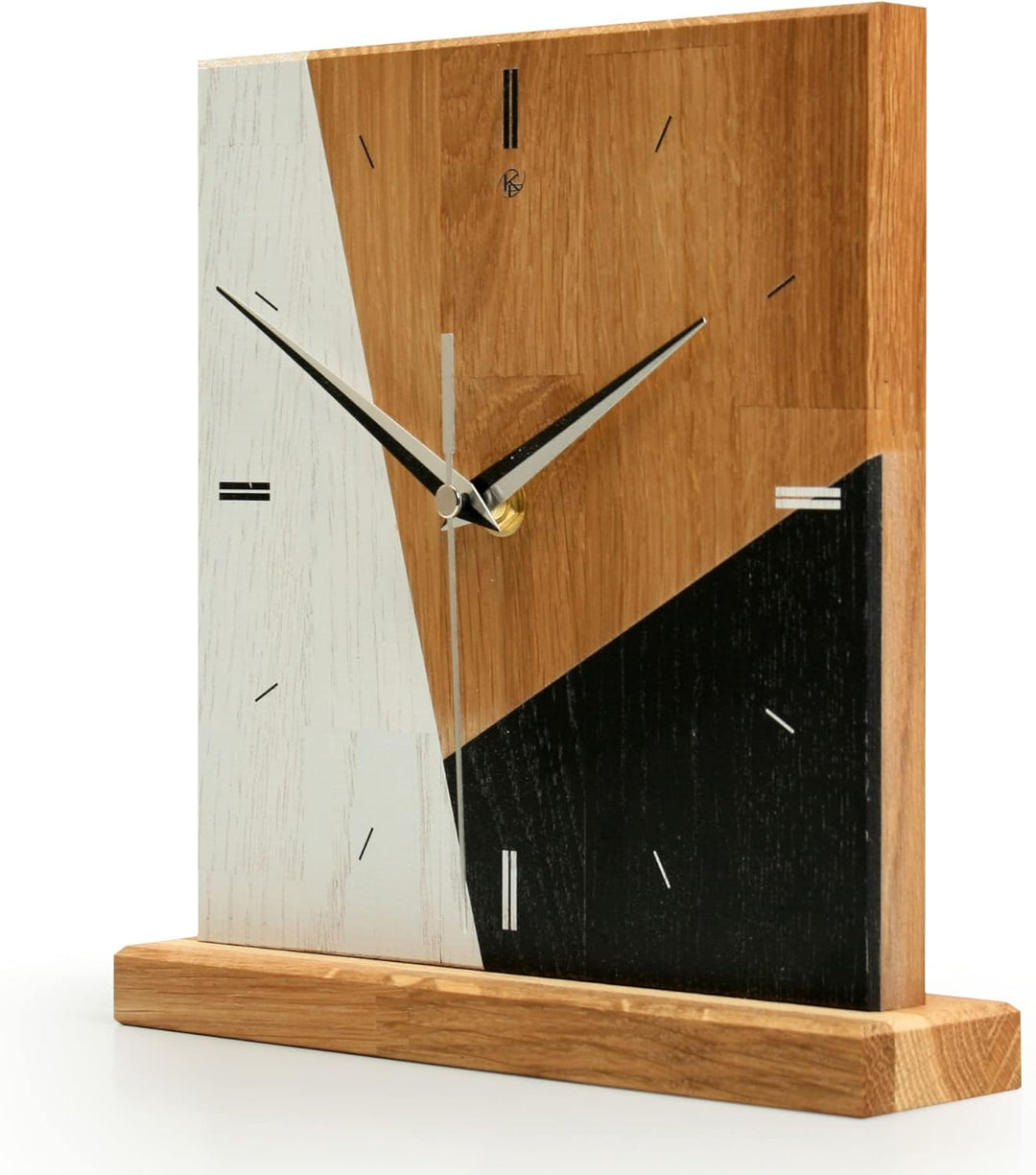 Kreative Feder Designer-STANDUHR „Triangle“ aus Massivholz – analoge TISCHUHR ohne Tickgeräusche (le