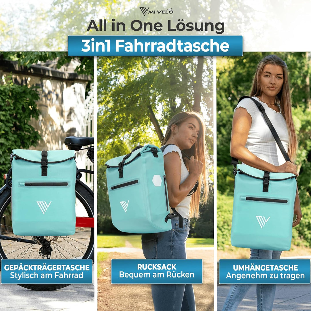 MIVELO 3in1 Fahrradtasche für Gepäckträger - Fahrrad Tasche Rucksack mit gepolstertem Laptopfach - G