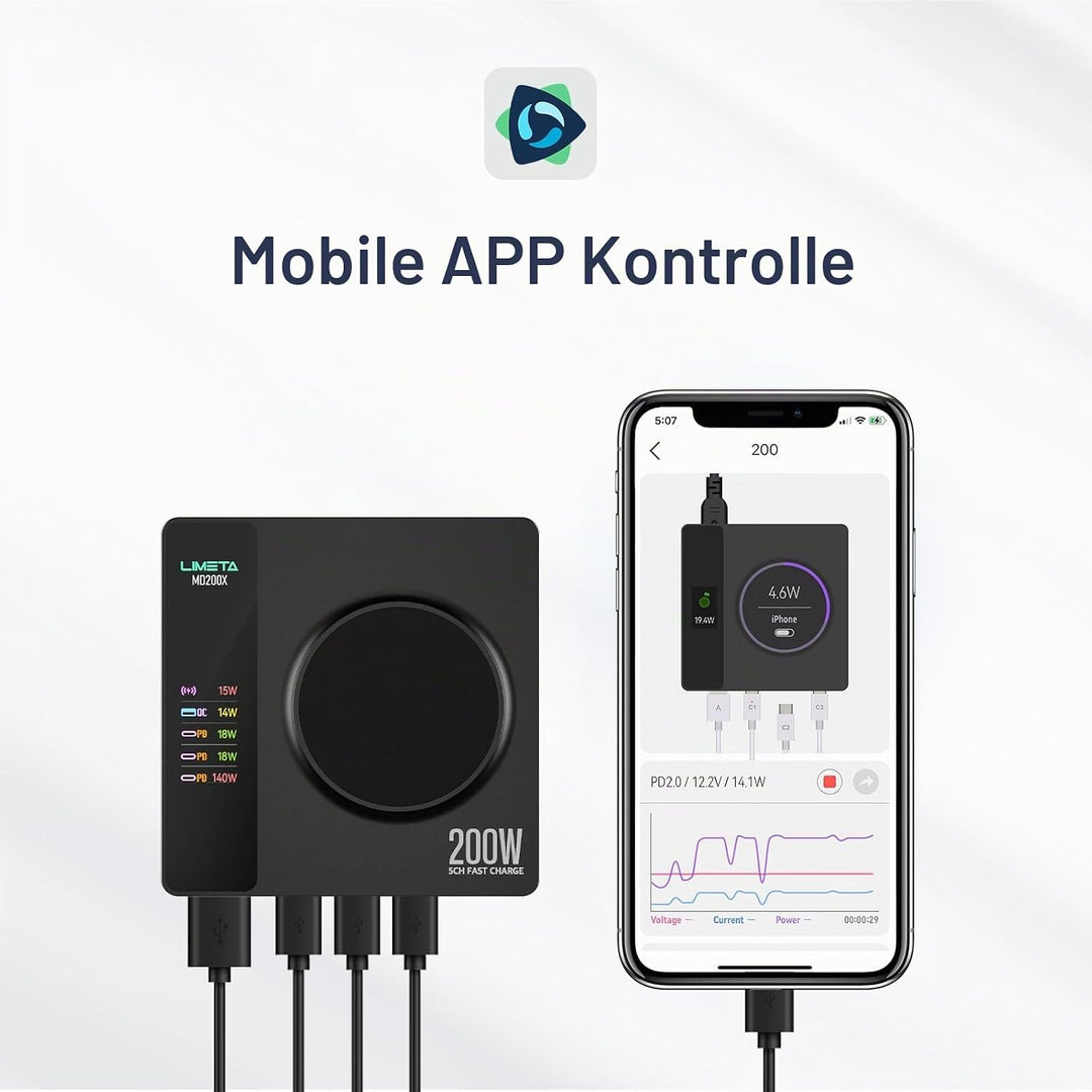 LIMETA 5-Port Ladegerät USB C Schnellladegerät PD3.0 Kabellos Magnetisch Induktive Handy Ladestation
