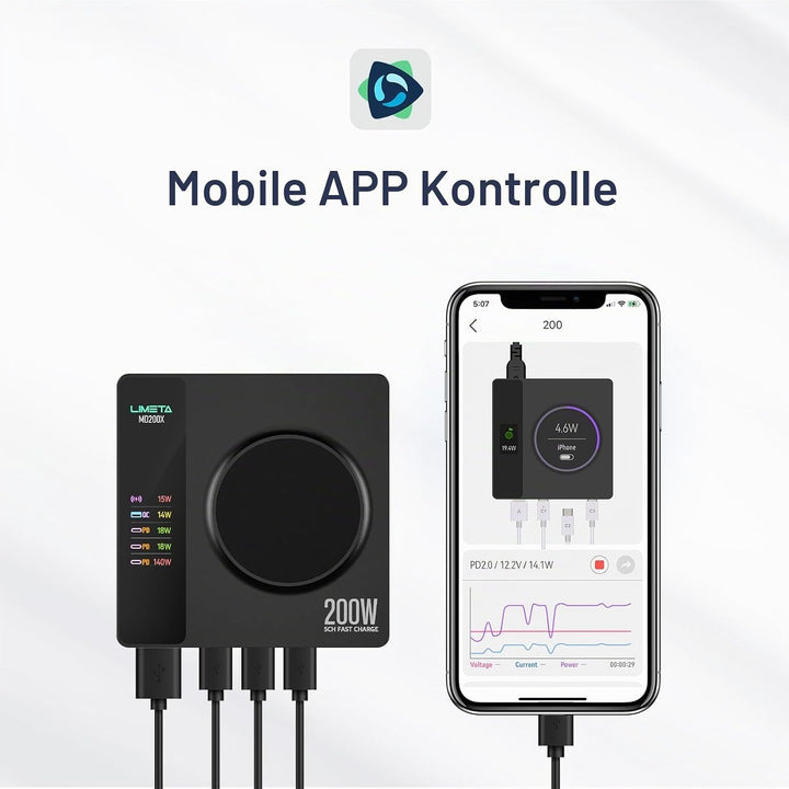 LIMETA 5-Port Ladegerät USB C Schnellladegerät PD3.0 Kabellos Magnetisch Induktive Handy Ladestation