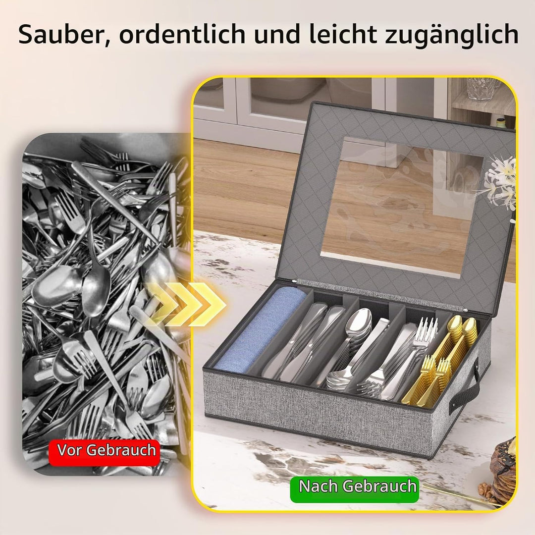 VERONLY Besteck-Aufbewahrungskoffer, langlebig, Besteckkasten, 5 Fächer, Besteckbehälter, Organizer-