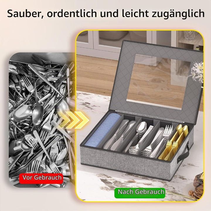 VERONLY Besteck-Aufbewahrungskoffer, langlebig, Besteckkasten, 5 Fächer, Besteckbehälter, Organizer-