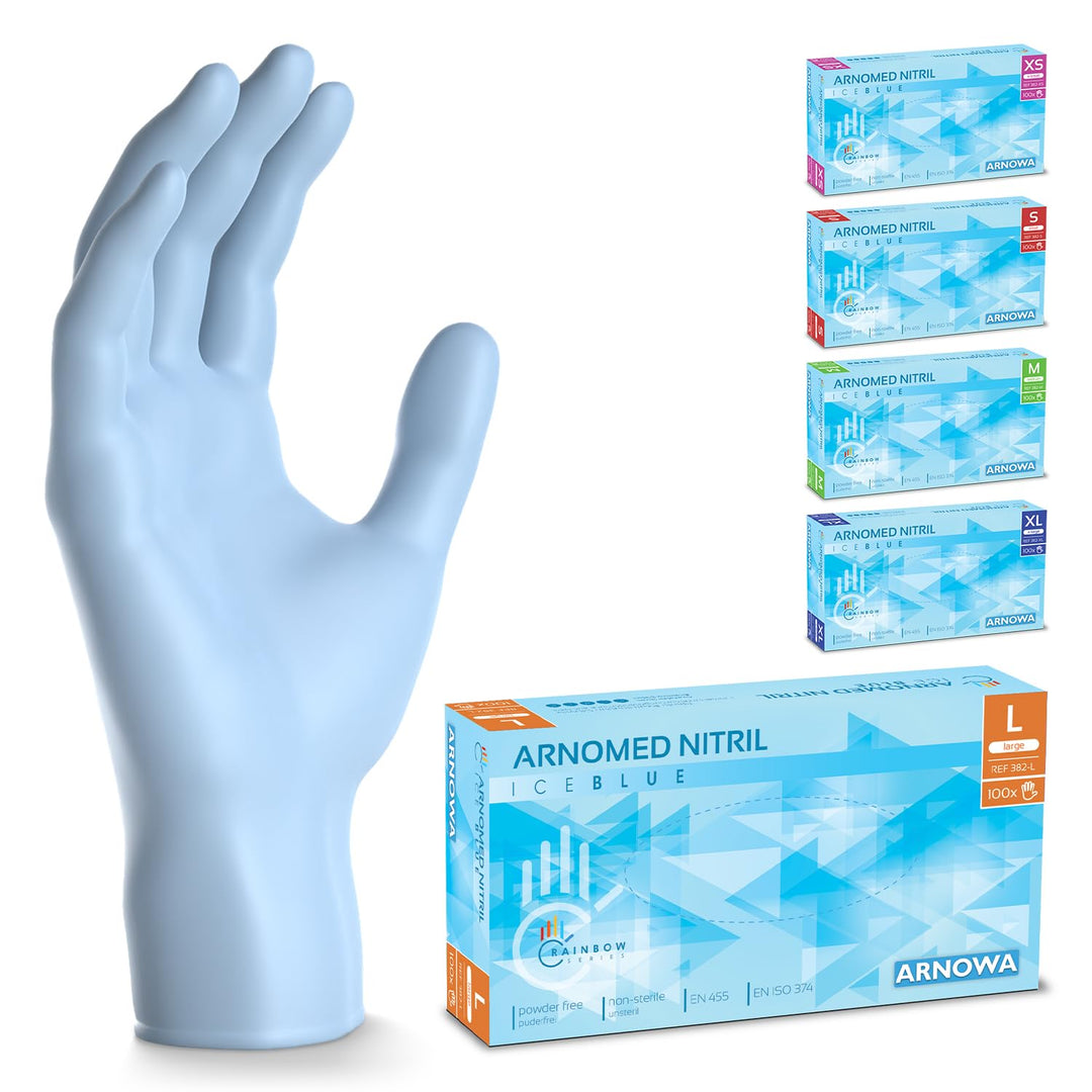 500 Stück ARNOMED Einweghandschuhe Hellblau, Einmalhandschuhe L, Nitril Handschuhe Einweg, Nitrilhan