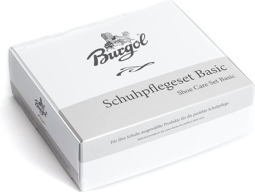 Burgol Schuhpflegeset Basic mit Schuhpomade, Schuhwachs, Rosshaarbürsten und Poliertuch: Farbe: Mitt