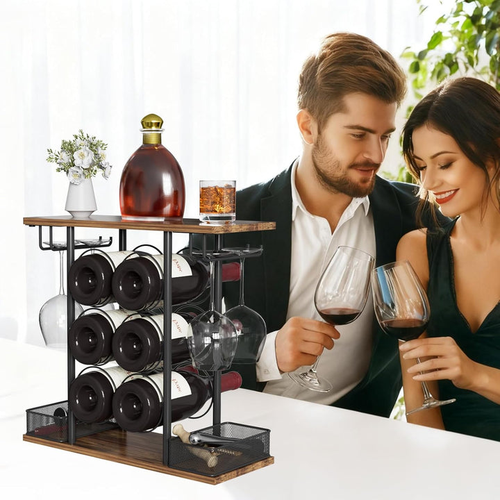 Weinregal für die Tischplatte, geeignet für 6 Weinflaschen und 4 Gläser, freistehendes Regal, zur Au
