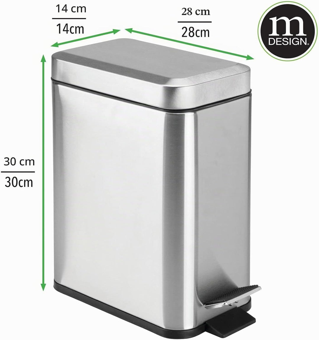 mDesign Kleiner moderner rechteckiger Mülleimer mit Deckel aus Metall, kompakter Mülleimer mit abneh