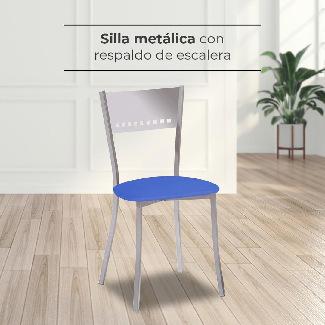 ASTIMESA SCOBAZ Zwei Küchenstühle, Metall Aluminium Kunstleder, blau, Altura de asiento 45 cms