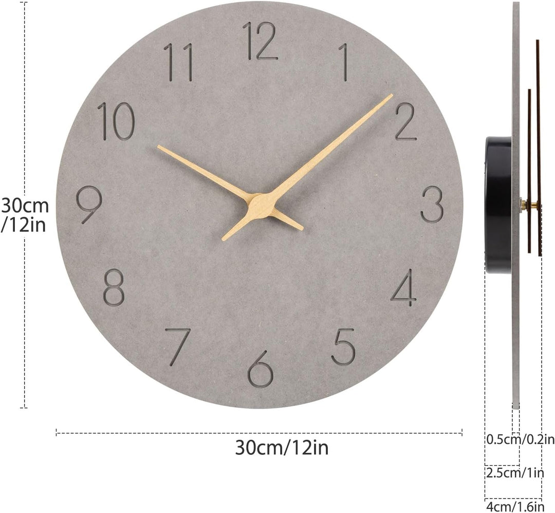 Warminn MDF Holz Wanduhr Ohne TickgeräUsche Lautlos Modern 30cm Quarz Gross Batterie Betriebene Wand
