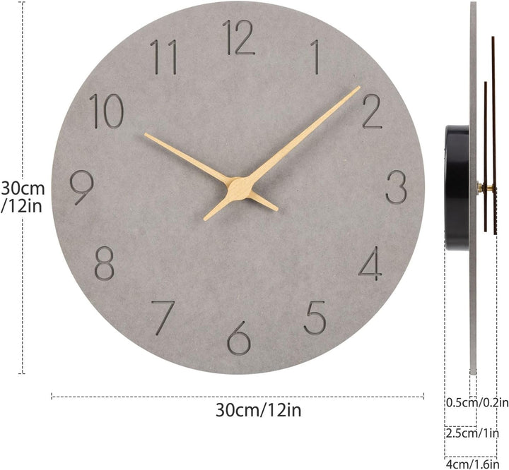 Warminn MDF Holz Wanduhr Ohne TickgeräUsche Lautlos Modern 30cm Quarz Gross Batterie Betriebene Wand