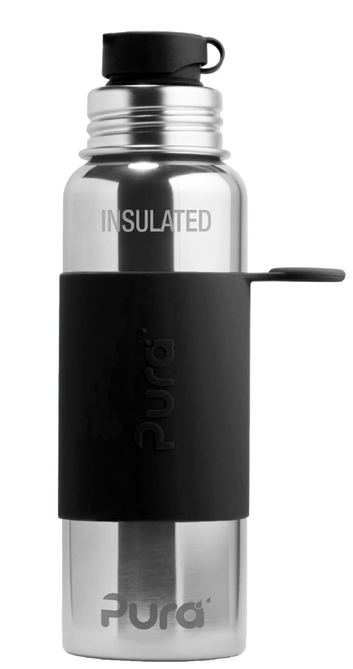 Pura Sport vakuumisolierte 650 ml Edelstahl-Wasserflasche mit Silikon-Sport-Klappverschluss und Hüll
