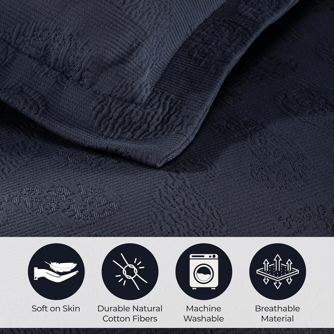 SUPERIOR Baumwoll-Matelasse-Tagesdecken-Set, Übergrösse, leichte Bettwäsche, 1 Steppdecke, 2 Kissenb