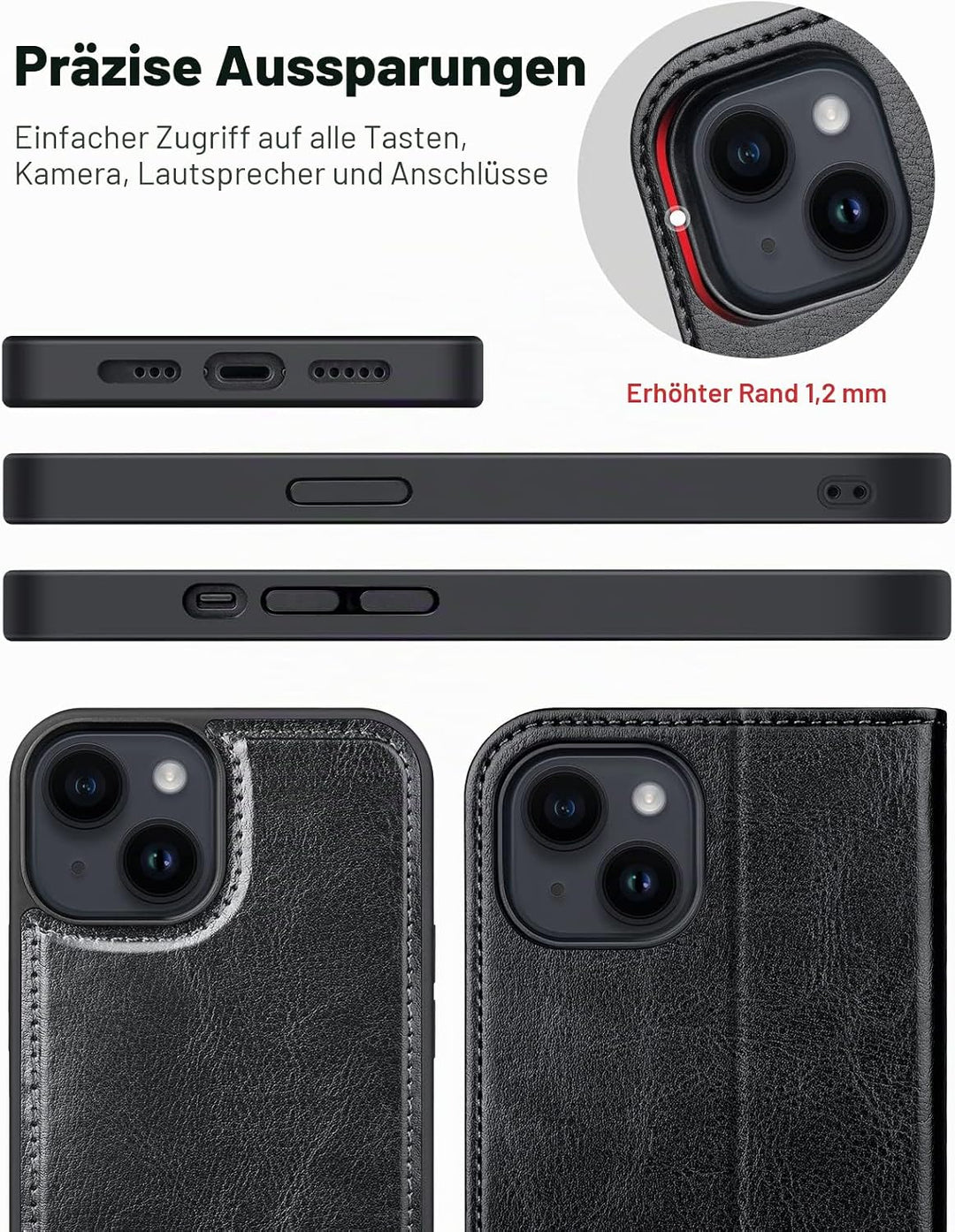 OCASE Kompatibel für iPhone 14 Hülle (2in1) Leder Stossfestes Case, Abnehmbare magnetische, Mit Hand