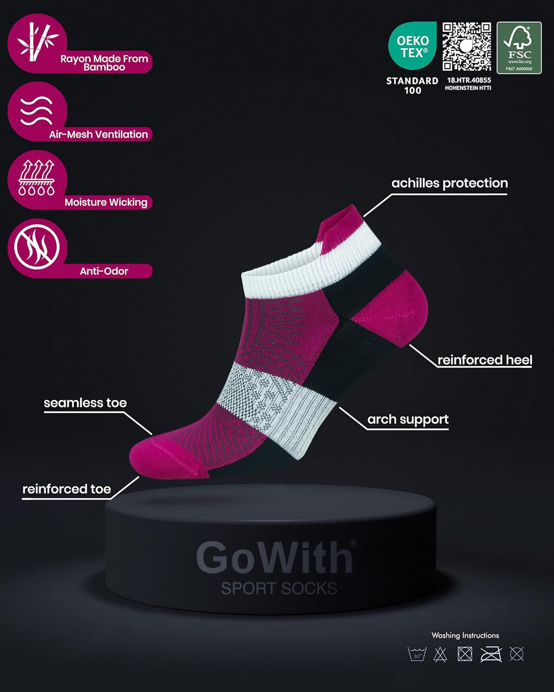 GoWith 6 Paar Sneaker Socken für Damen und Herren, Bambus (Viskose) Bunte Socken, Ohne Naht Sportsoc