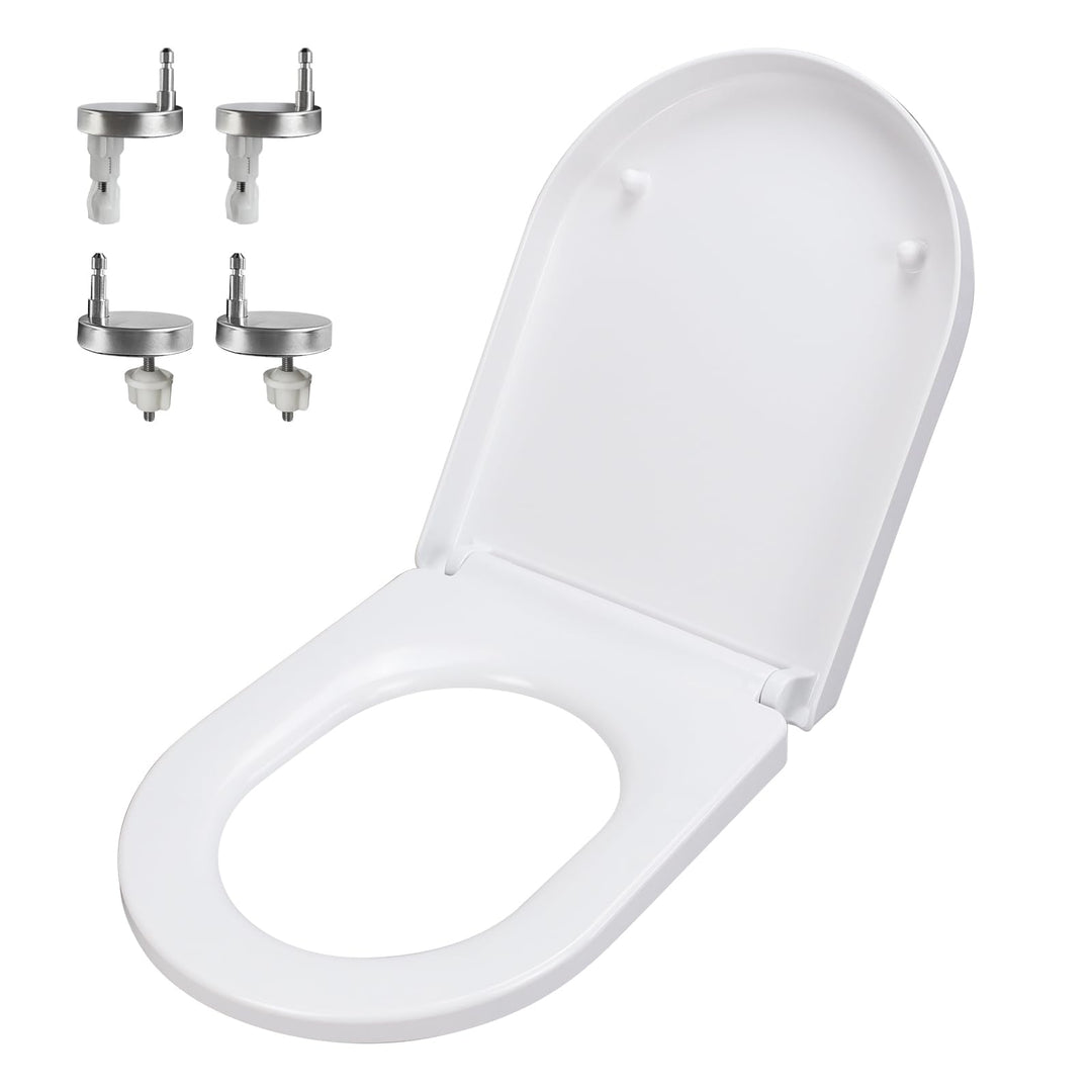 WC Sitz D Form mit Absenkautomatik, Toilettendeckel aus Duroplast, Toilettensitz mit Schnellverschlu