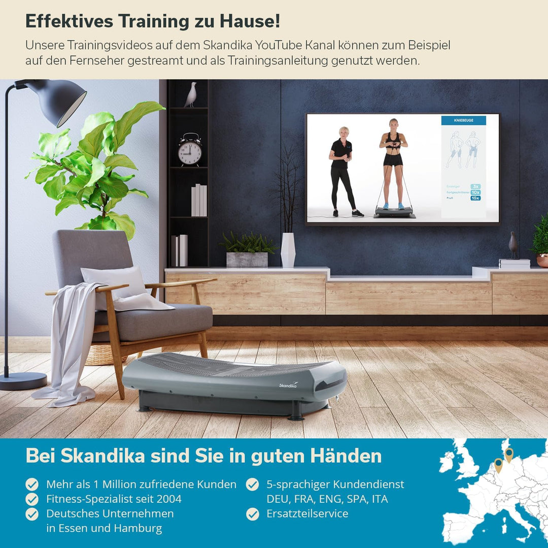 Skandika 4D Vibrationsplatte V2000 Grau | 4D Vibration bis zu 35 Hz, Curved Technology, Bluetooth-La