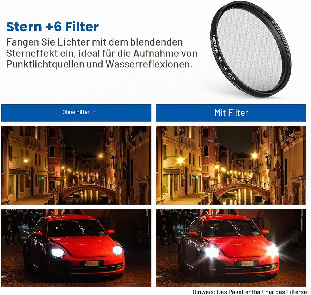 NEEWER 52mm ND+CPL+Effekt Filter Set mit Handy Phone Objektiv Klammer, Polfilter ND32, 6 Punkt Stern