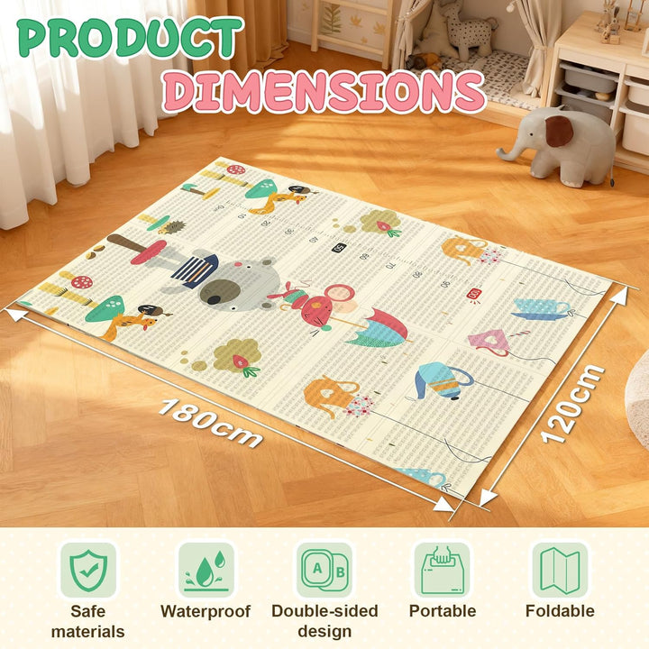 Soontrans Krabbelmatte Baby, Spielmatte Baby Faltbar, 180x120x1cm, Play Mat for Babies Doppelseitige