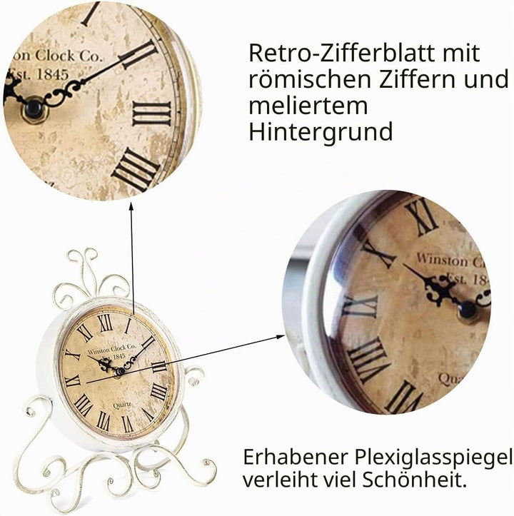 HZDHCLH Retro Silent Roman Tischuhr für Wohnzimmer Schlafzimmer Büro Kunst-Schreibtischuhr (Weiss),