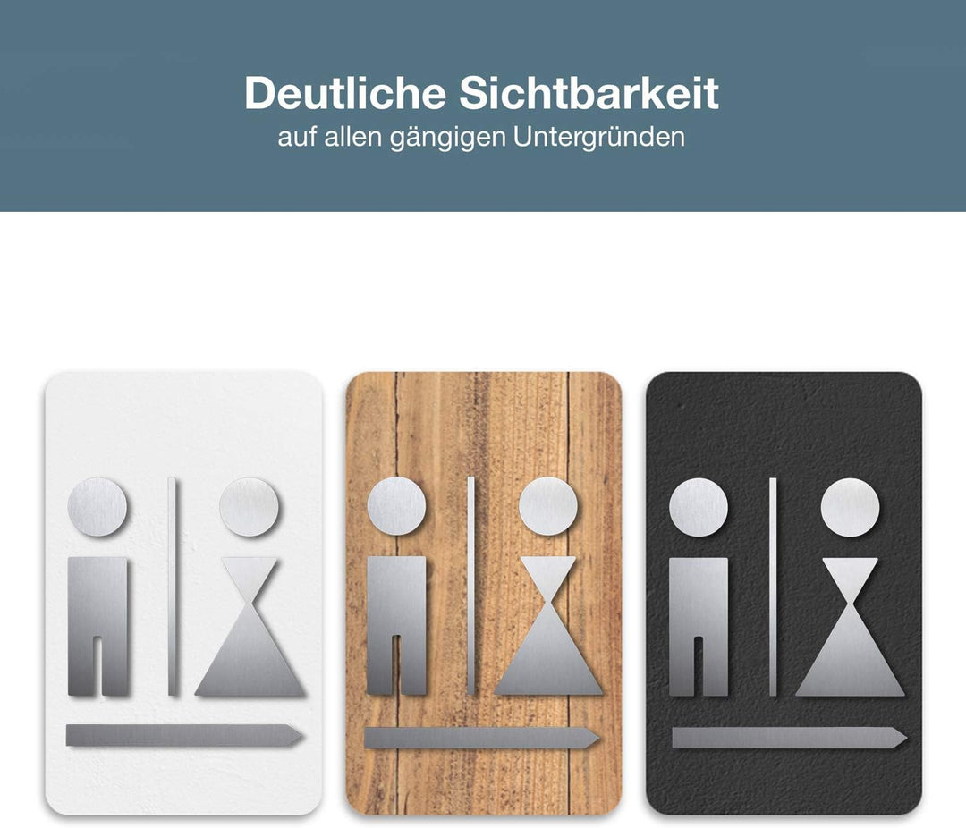 PHOS Design, P0202, Piktogramm WC-Symbol-Set 13,8 x 12,8 cm, Herren- und Damen-Toilette, Richtungspf