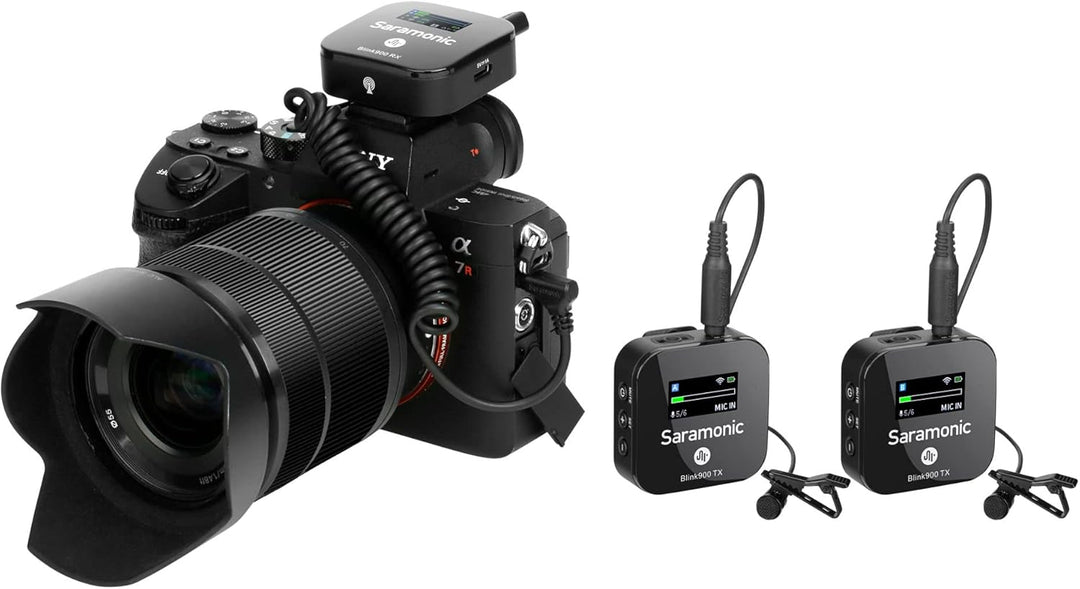 Saramonic Kabelloses Mikrofonsystem, Blink900 B2 Ultracompact Zweikanal-Mikrofon für DSLR, spiegello