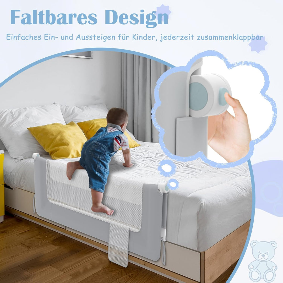 NAIZY Rausfallschutz Bett Rail 150cm Klappbar Bettgitter Baby mit Aufbewahrungstaschen, Bettschutzgi