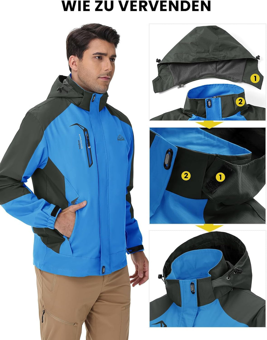 donhobo Herren Outdoor Wanderjacke Wasserabweisend Atmungsaktiv Winddichte Funktionsjacke Leicht Übe