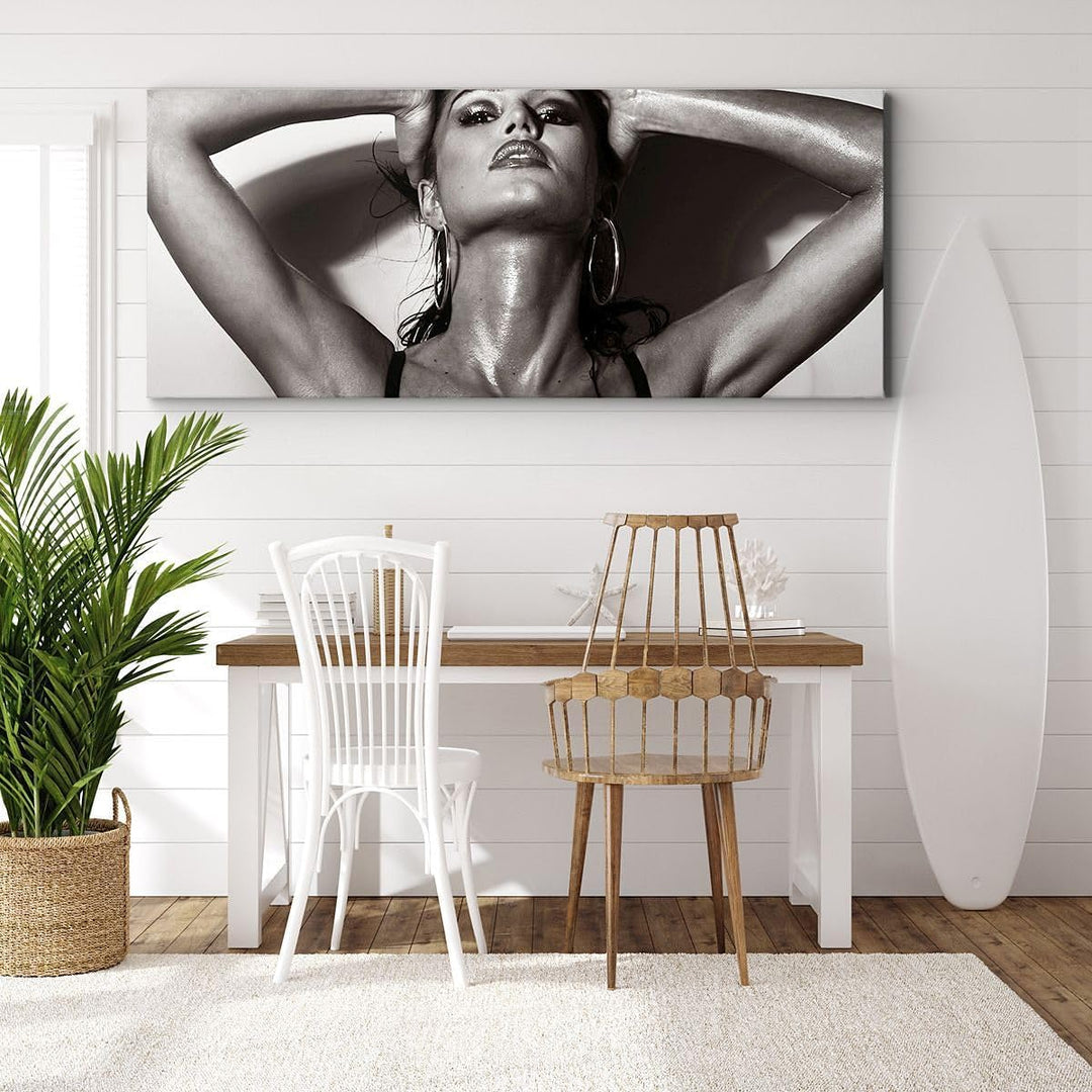 Panorama Bilder auf Leinwand 100x40cm Leinwandbild Frau Eleganz Sommer nass Gross Wanddeko Bild Schl