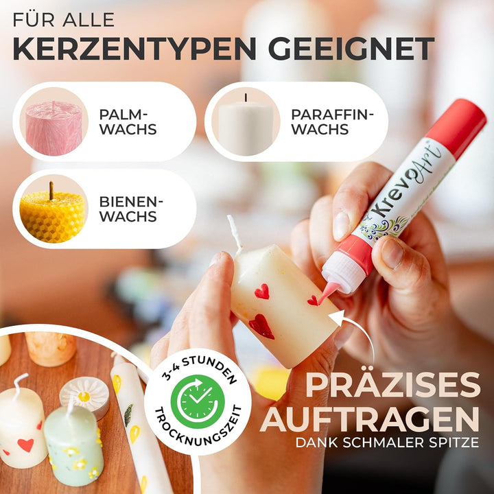 Krevo Art Kerzenmalstifte Set – 12x30ml brillante Farben für kreative Kerzenkunst – Candle Pen & Ker