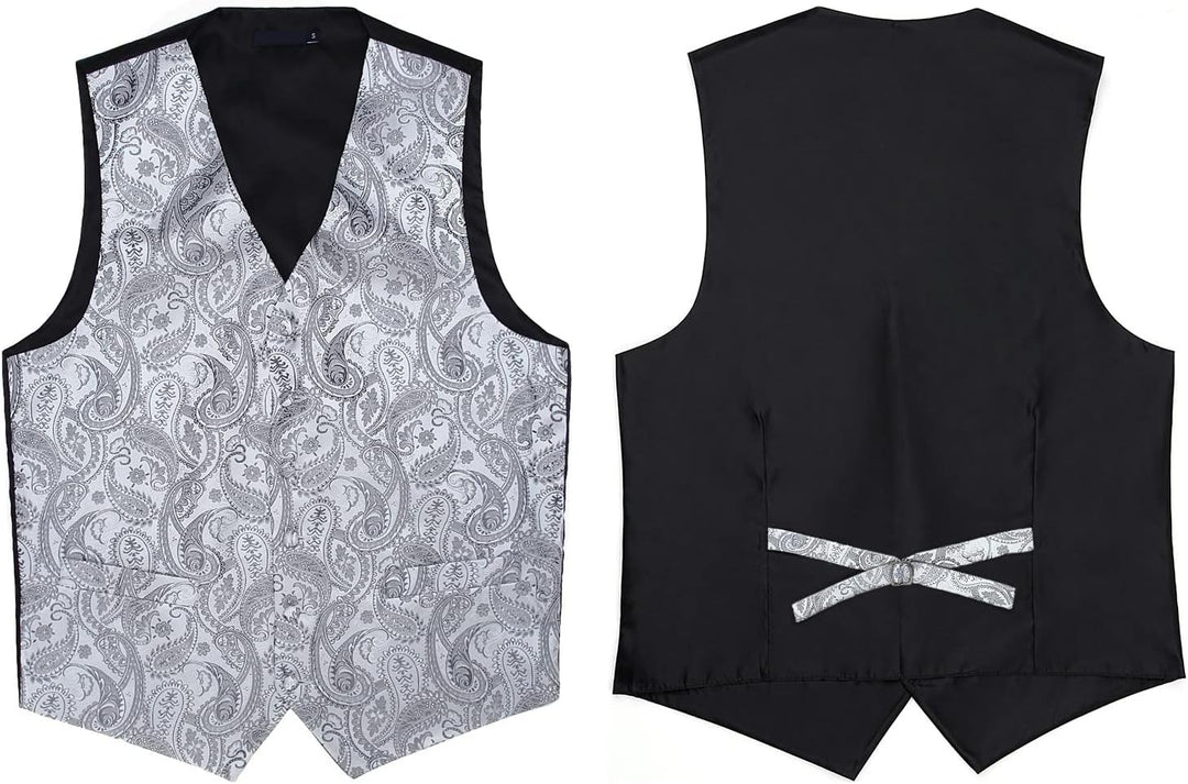 Enlision Herren Paisley Floral Jacquard Weste &amp; Krawatte und Pocket Square Weste Anzug Set XS Grau,