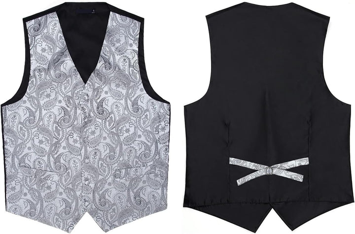 Enlision Herren Paisley Floral Jacquard Weste &amp; Krawatte und Pocket Square Weste Anzug Set XS Grau,
