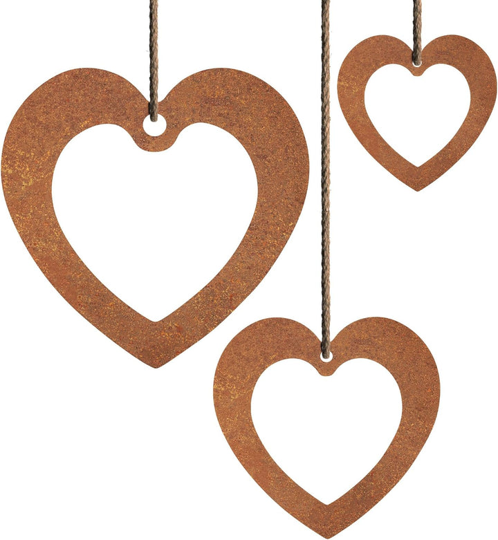EXTRAVAGANT® 3er Set Herzen Hänger gross Gartendekoration Fensterdeko Türschild Rostdeko Outdoor Met
