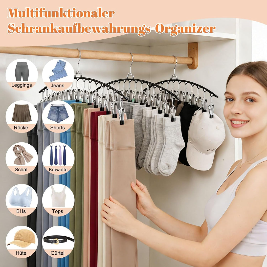 2 Stück Platzsparender Hosenbügel mit 15 Clips – Metall Kleiderbügel für Hosen, Leggings, Röcke & Mü