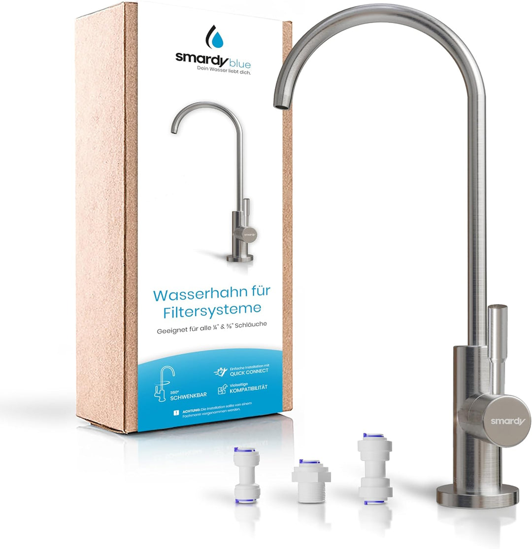 smardy UNO201 Osmose Wasserhahn Edelstahl, 360° schwenkbar für Umkehrosmose und Wasserfilter 1/4"(6,