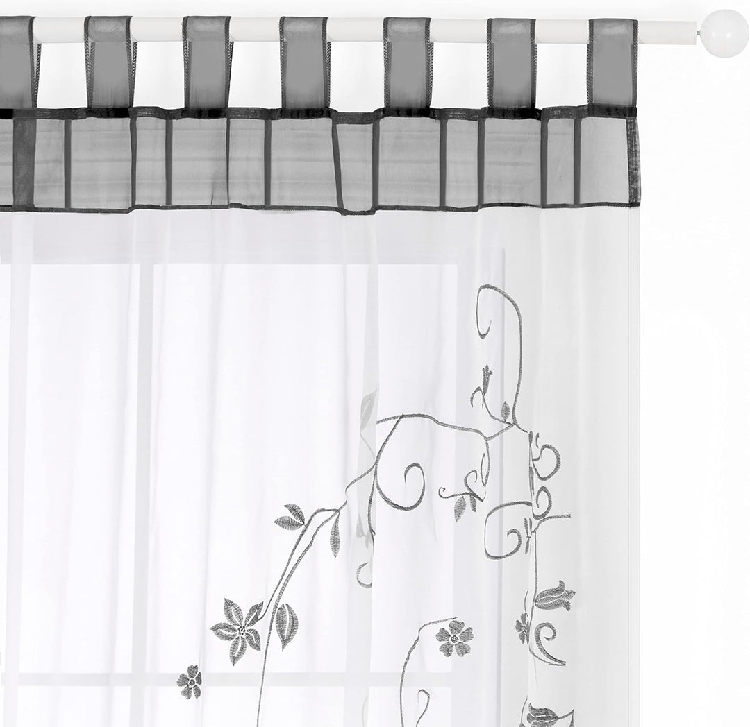 SIMPVALE 2 stücks Vorhänge Gardinen Stickerei mit Laschen für Zimmer Breite 140 cm, Grau, Höhe 145cm