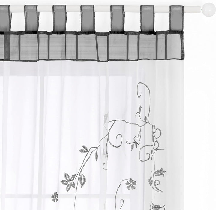 SIMPVALE 2 stücks Vorhänge Gardinen Stickerei mit Laschen für Zimmer Breite 140 cm, Grau, Höhe 145cm