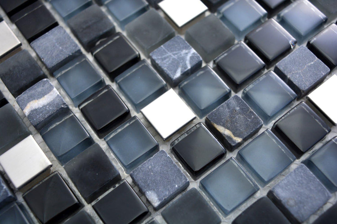 Mosaik Fliese Edelstahl schwarz Glasmosaik Stein Glas für WAND KÜCHE FLIESENSPIEGEL THEKENVERKLEIDUN