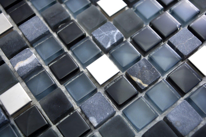 Mosaik Fliese Edelstahl schwarz Glasmosaik Stein Glas für WAND KÜCHE FLIESENSPIEGEL THEKENVERKLEIDUN