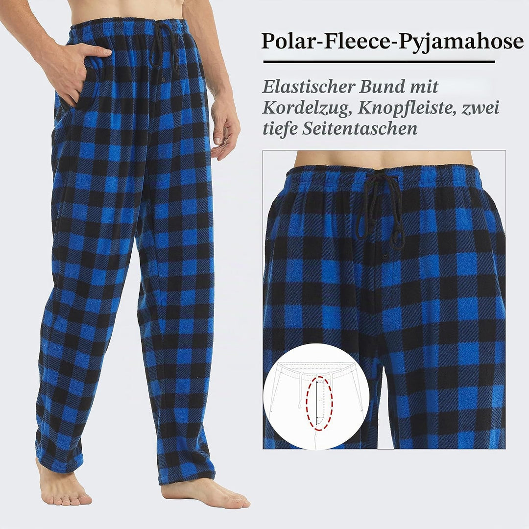 YUSHOW 2er Pack Schlafanzughose Herren Lang Fleece Karierte Pyjamahose Winter Warm Pyjama Hose Soft