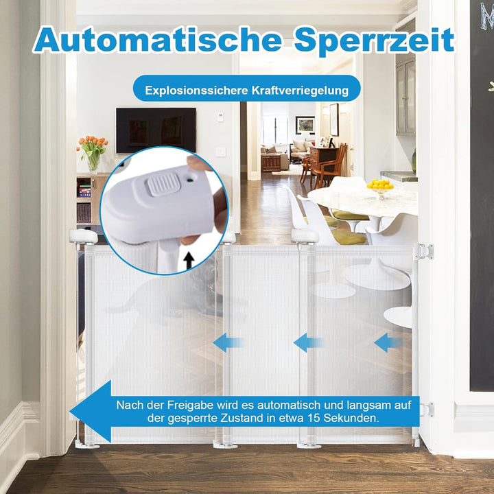 Treppenschutzgitter Ausziehbare für Babys,0-140 cm,83cm Hoch Baby Absperrgitter Treppenschutzrollo,E