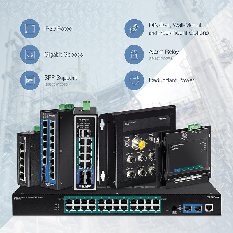 TRENDnet TI-PG80 8-Port gehärteter industrieller, nicht verwalteter Gigabit-PoE + DIN-Schienen-Switc