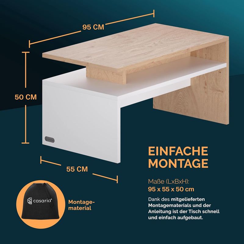 Casaria® Couchtisch mit Ablage Stauraum 92x51x48 cm Kratzfest Holz 50kg Belastbarkeit Modern Gross W