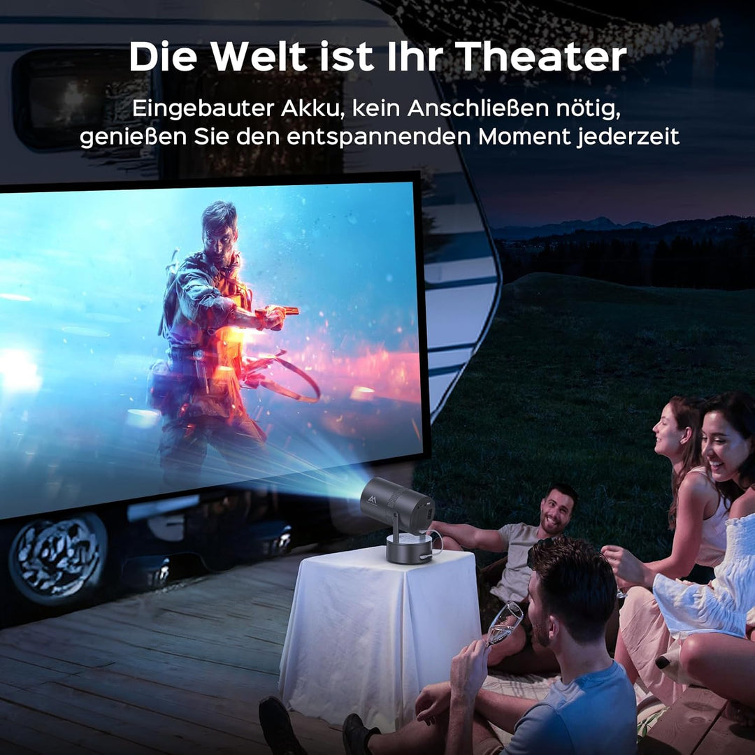 [Eingebauter Akku] Aubor Mentech Mini Beamer 4K Heimkino, Mini Projektor, Beamer WiFi6 und BT5.2 mit