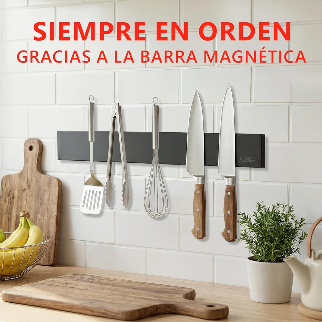 Magnet für Küchenmesser, 30 cm, mit 2 Messern, Magnetleiste für Messer, robust, Küchenmesserhalter,