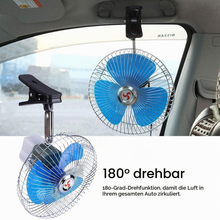 Nikou Auto Ventilator Mini Lüfter mit Clip, 12V 25W Fahrzeug Clip-On Ventilator 180° Drehung, Tragba