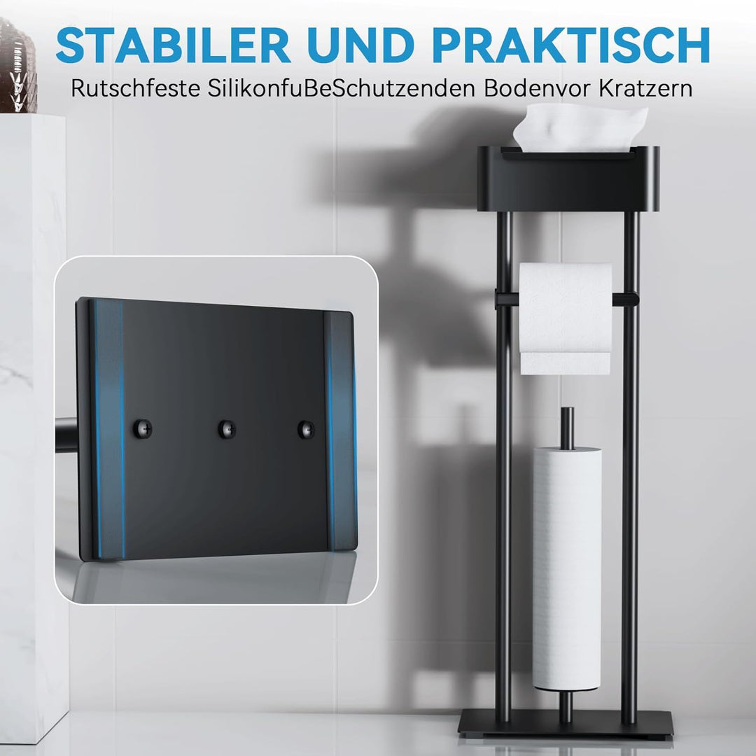 Toilettenpapierhalter Stehend – Edelstahl Klopapierhalter Stehend mit Feuchttücherbox, Stabiler Toil