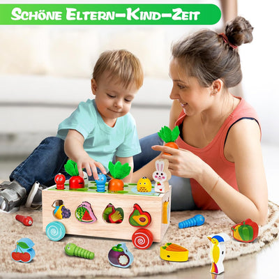 Goffii Montessori Spielzeug, Kinder Baby 8-in-1 Holzspielzeug, Bauernhof Autos, Karotten ernten Sort