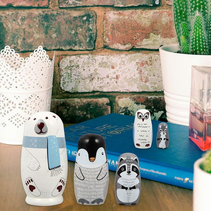 HEALLILY 5 Stück Matryoshka Babuschka Holz Klassisch Russische Matroschka Puppen Bär Figur Verschach
