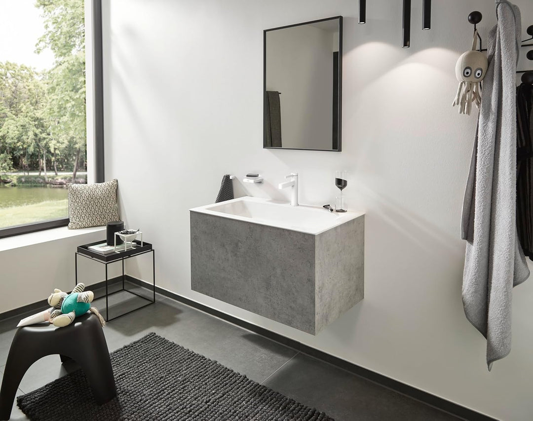 hansgrohe Waschtischarmatur Finoris, Wasserhahn Bad mit Auslauf Höhe 110 mm, mit Push-Open Ablaufgar