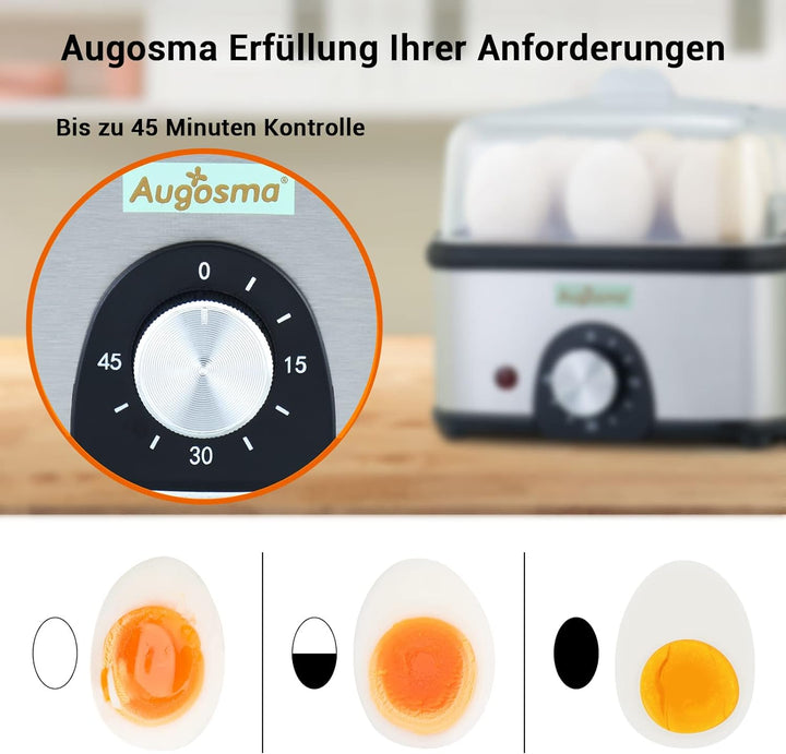 Augosma 2 in 1 Eierkocher Edelstahl mit Bratpfanne, Eierkocher für 1-8 Eier mit Zeiteinstellung zur