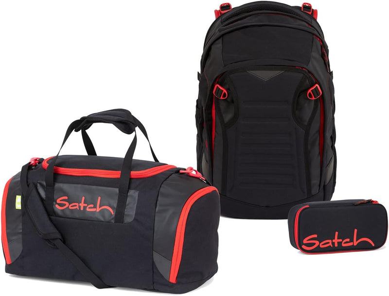 satch Match Schulrucksack Set 3tlg. mit Sporttasche und Schlamperbox Fire Phantom, Fire Phantom